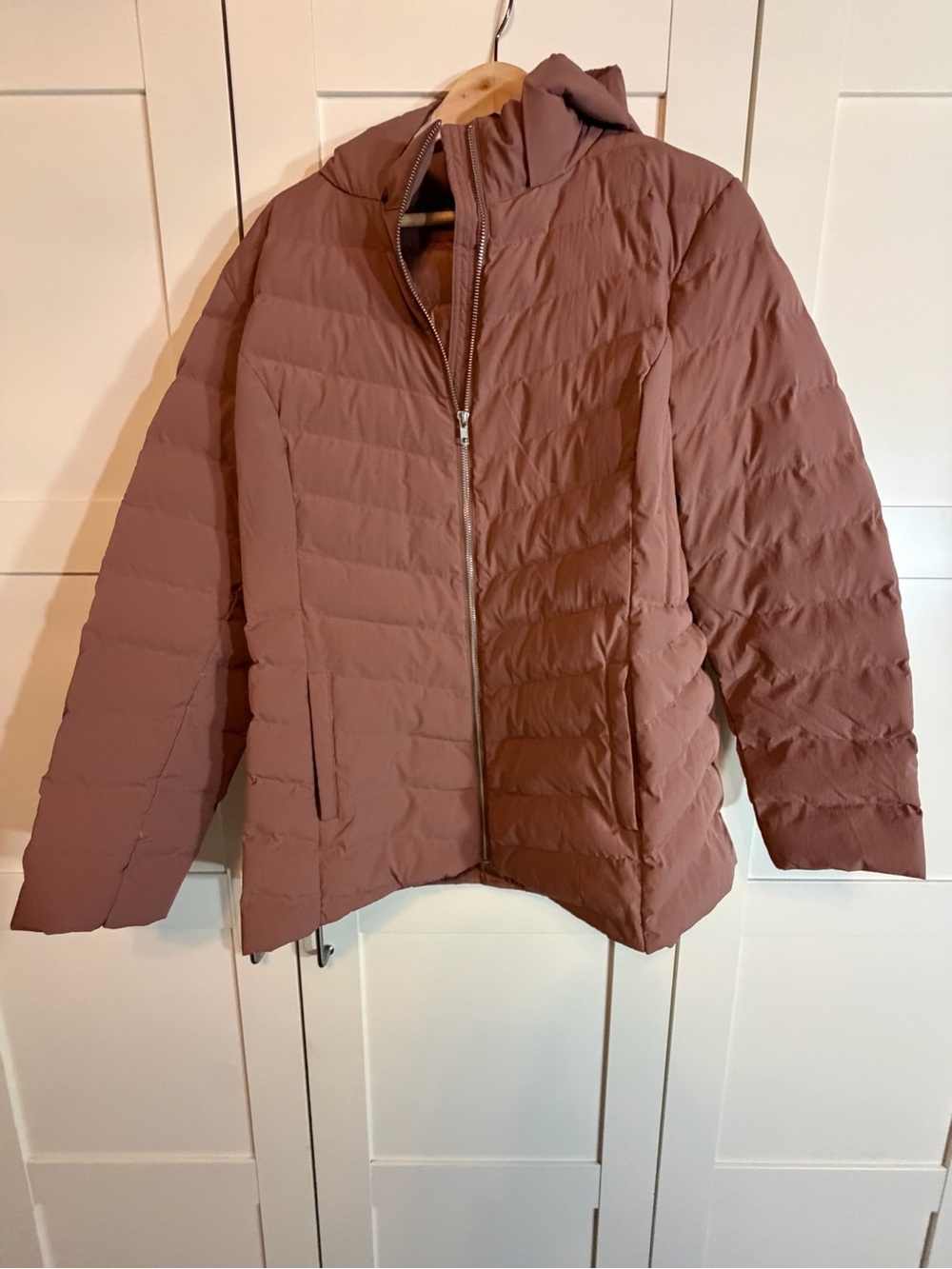 Hooded Quilted Puffer Jacket in Dusty Mauve